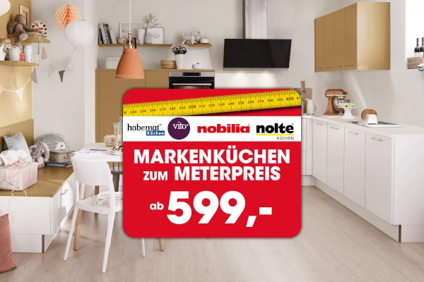 Markenküchen zum Meterpreis von Nolte Küchen, Vito, nobilia und habemat ab 599€