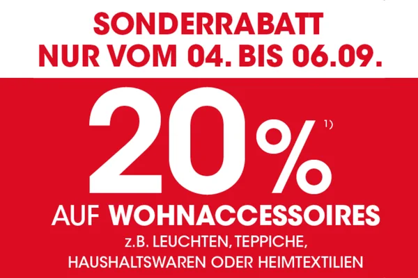 20% auf Wohnaccessoires sichern - nur vom 04. - 06.09